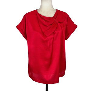 Jessica red satin bow blouse